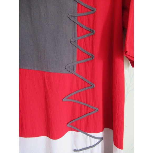 Red Grey White Dress Lagenlook Tunic Style Top Stitched Zig Zag Detail 18 / 20 - Picture 2 of 5